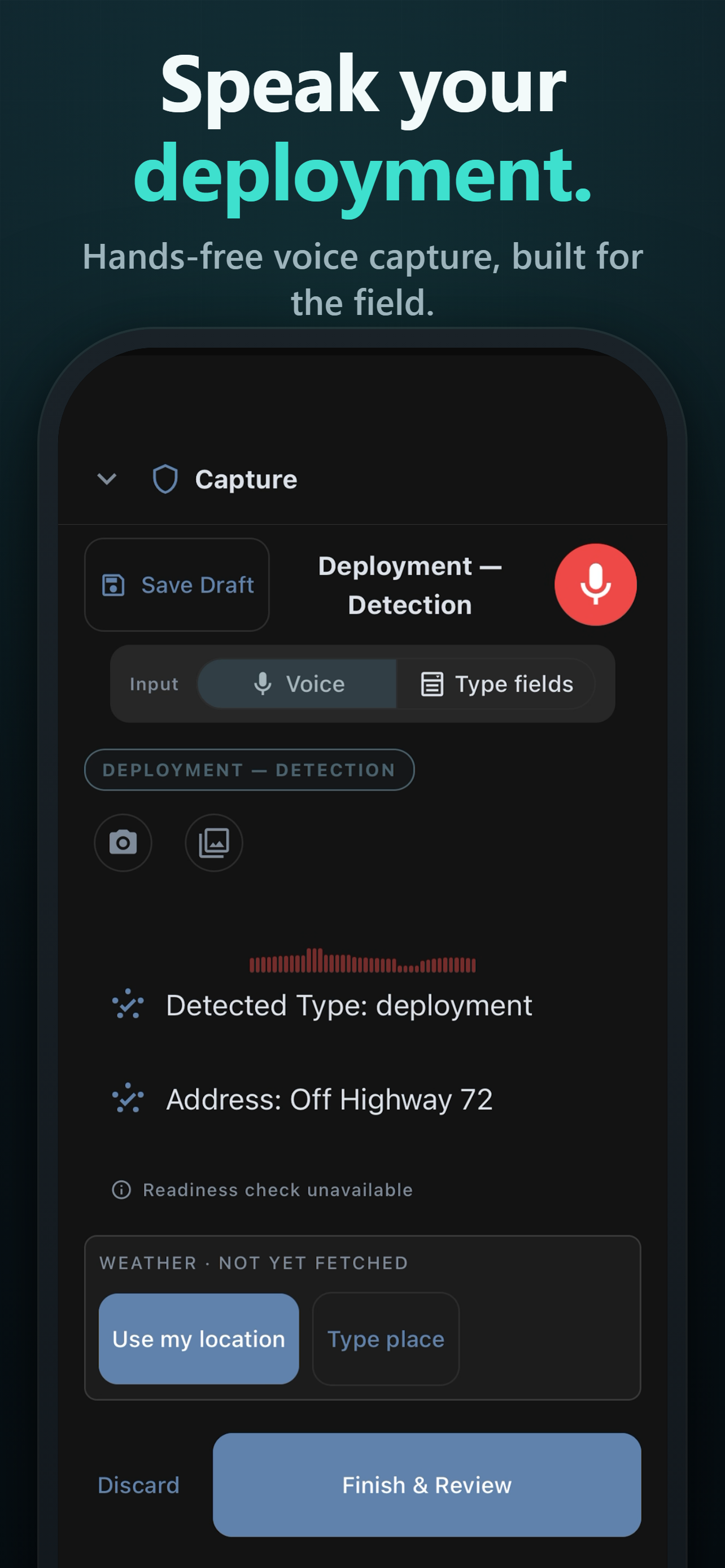 PawTrek voice capture — speak your deployment hands-free